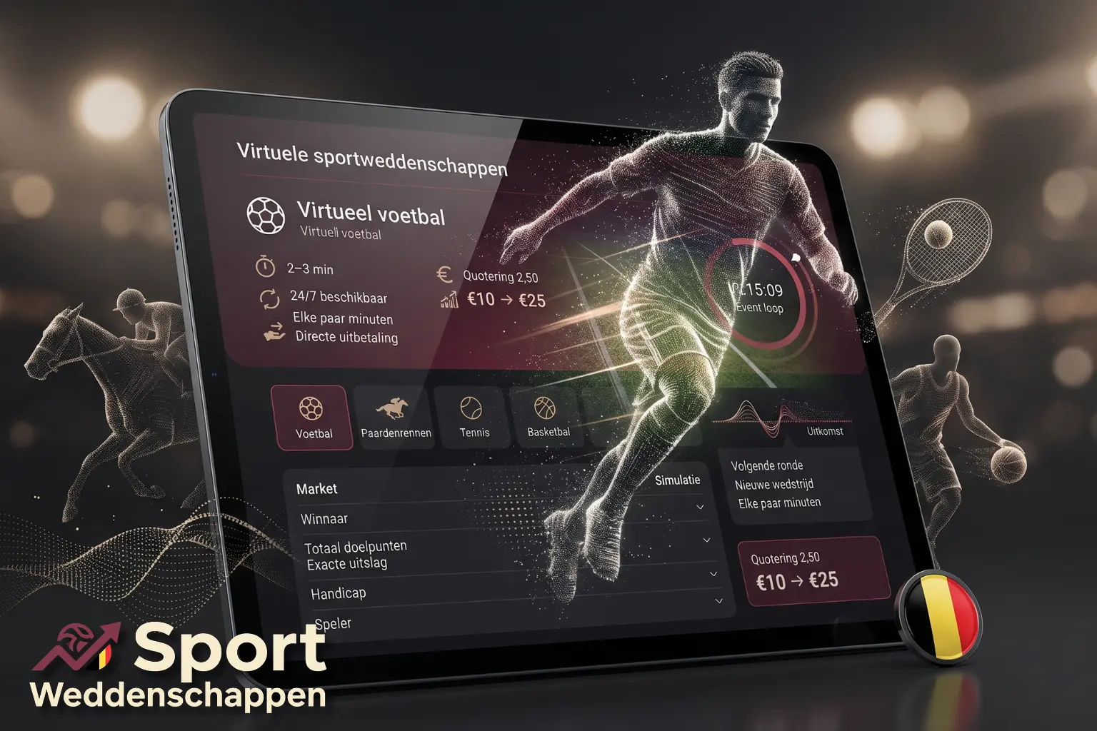 Virtuele sportweddenschappen met voetbal paardenrennen tennis en basketbal